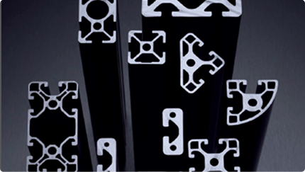 Aluminum extrusion profiles in various shapes and sizes.